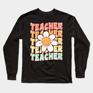 Groovy Teacher Cute Daisy Flower Back To School Long Sleeve T-Shirt